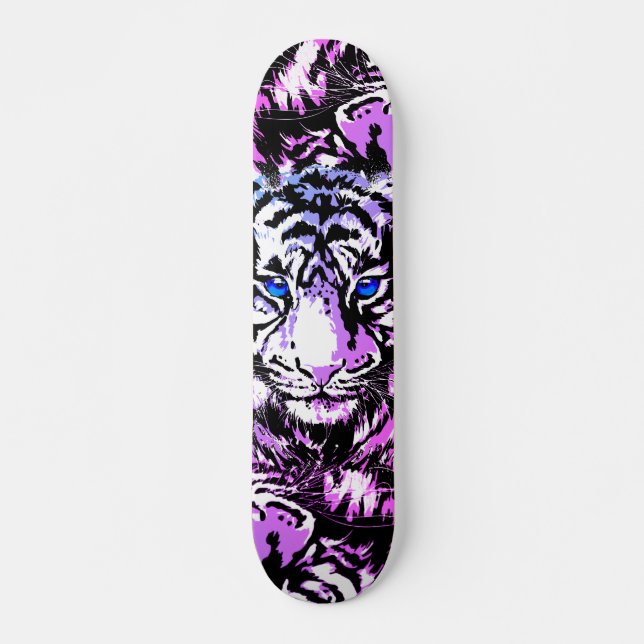 Skateboard Cabeza Siberiana de tigre blanco - Azul de la tabl (Anverso )