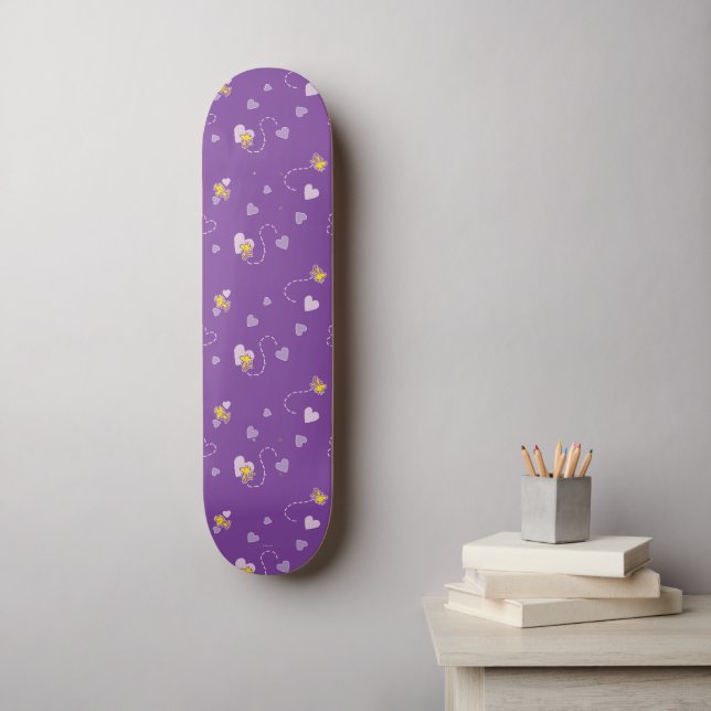 Skateboard Cacahuetes | Patrón cardíaco púrpura de Woodstock (Arte de la pared)