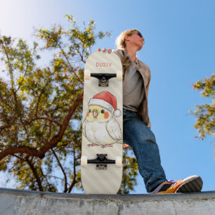 Skateboard Cacatúa de Navidad personalizada con sombrero de S