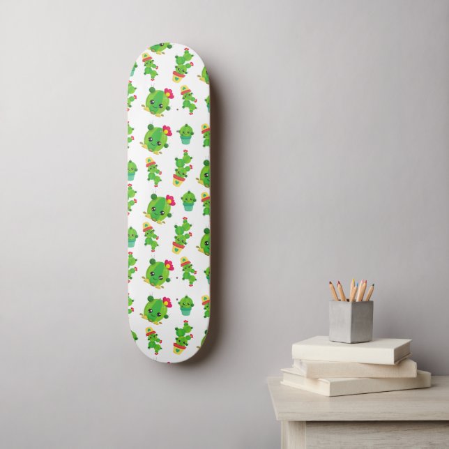 Skateboard Cactus, Cactus Verde, Patrón Cactus (Arte de la pared)