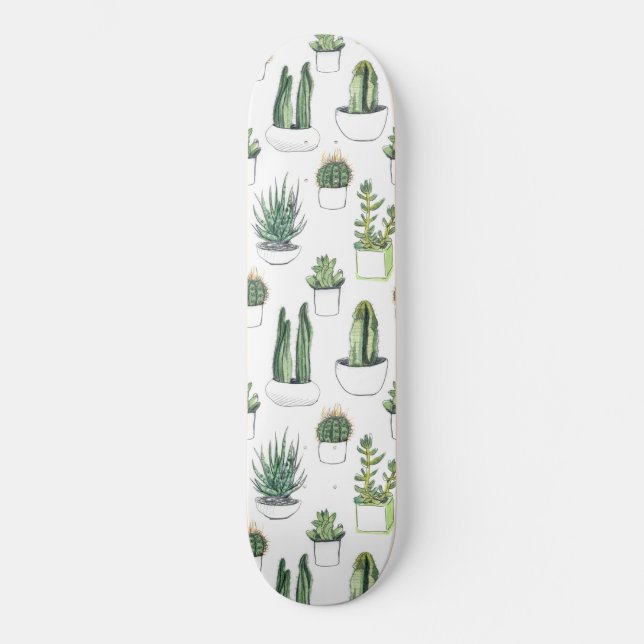 Skateboard Cactus y Succulent de Acuarela (Anverso)