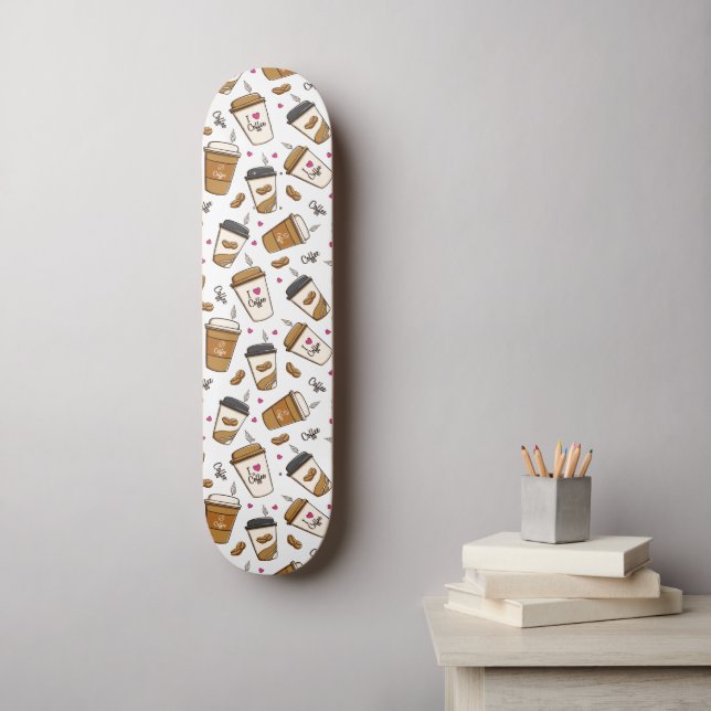 Skateboard Cafés, Frijoles, Amante del Café, Corazones (Arte de la pared)