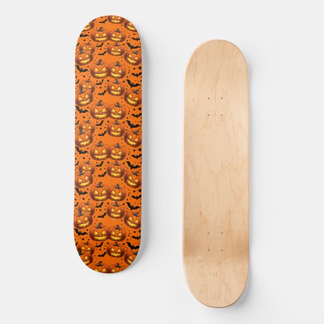 Skateboard Calabaza de Halloween y murciélagos (Anverso)