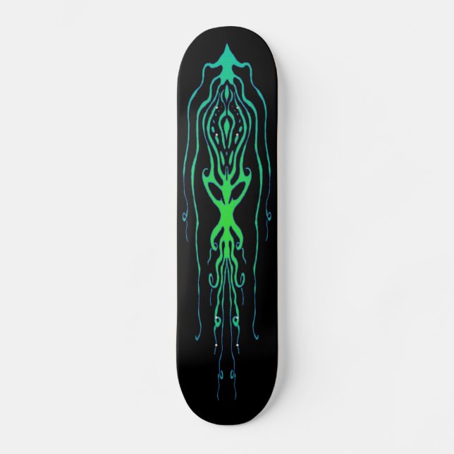 Skateboard Calamar del tatuaje tribal del pulpo - verde sobre (Anverso)