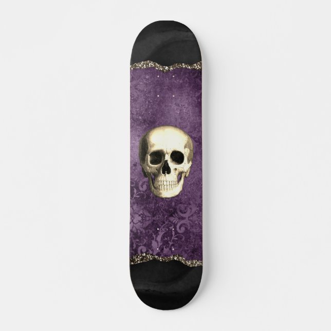 Skateboard Calavera afligida Glam gótico oscuro morado morado (Anverso )