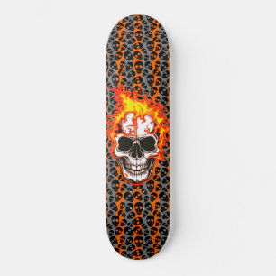 Skateboard Calavera Aleatoria Negra con Rayas Naranjas Cráneo