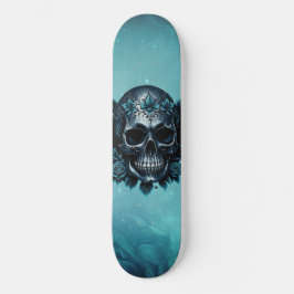Skateboard Calavera azul oscuro con rosas.