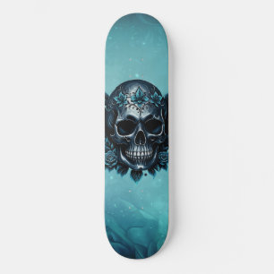 Skateboard Calavera azul oscuro con rosas.