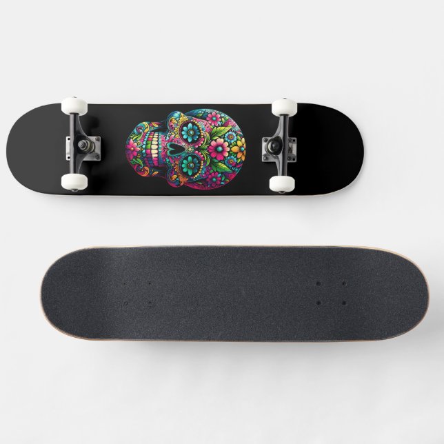 Skateboard Calavera de arte mexicano (Horz)