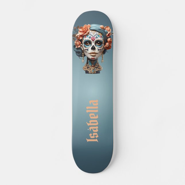 Skateboard Calavera de azúcar negrita y multicolor (Anverso)