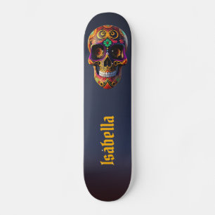 Skateboard Calavera de azúcar negrita y multicolor