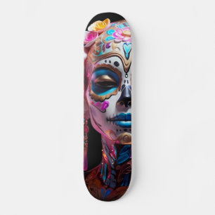 Skateboard Calavera de azúcar negrita y multicolor