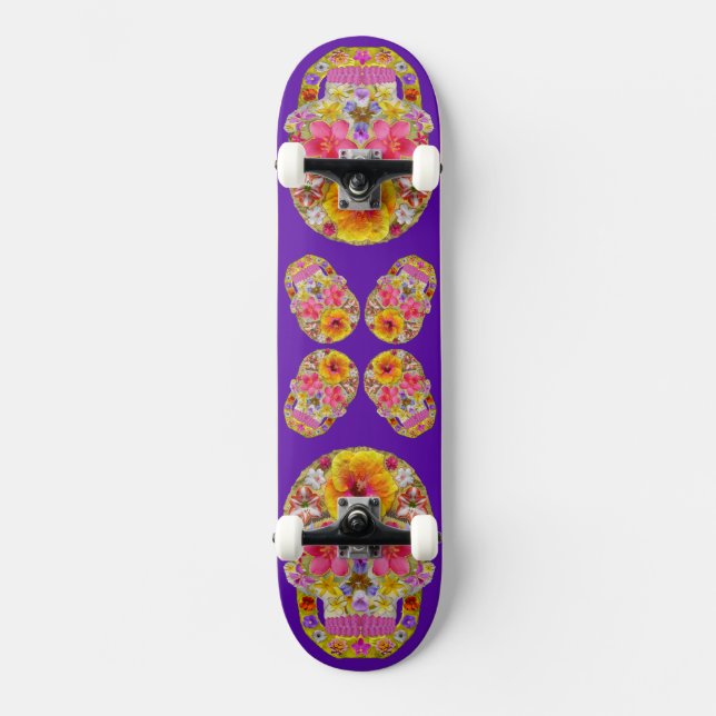 Skateboard Calavera de flores 4-Tropical (Anverso)