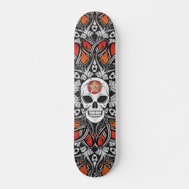 Skateboard Calavera de gótico - patinaje Naranja (Anverso )