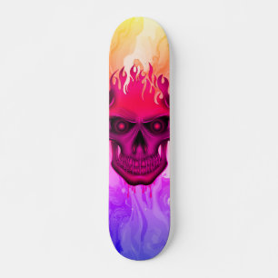 Skateboard Calavera de llama de neón Arte de fuego colorido