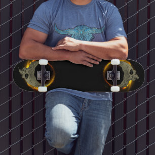 Skateboard Calavera en llamas de luna retro muerta