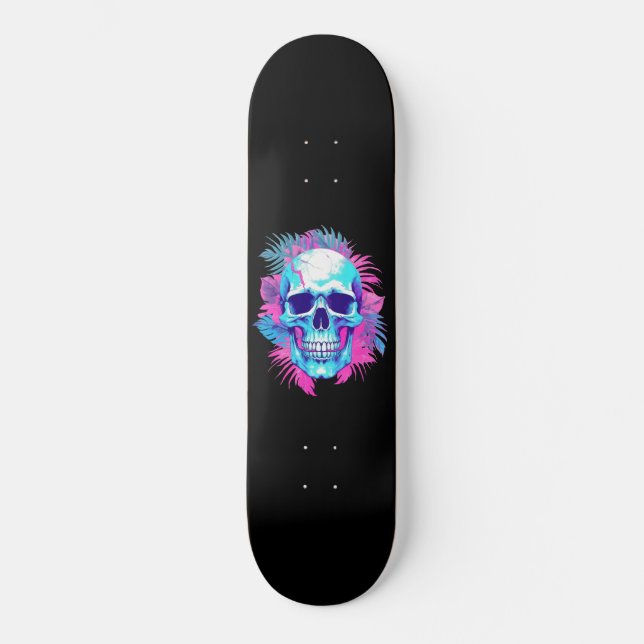 Skateboard Calavera floral al estilo de la onda de vapor (Anverso)