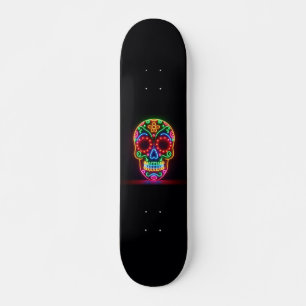 Skateboard Calavera negra de neón/día de los muertos