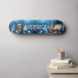 Skateboard Calavera pirata personalizada y espadas cruzadas