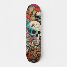 Skateboard Calavera psicodélica colorida