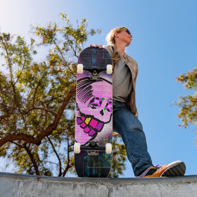 Skateboard Calavera Thug Style Woodcut Grunge mexicano (Exterior 1)