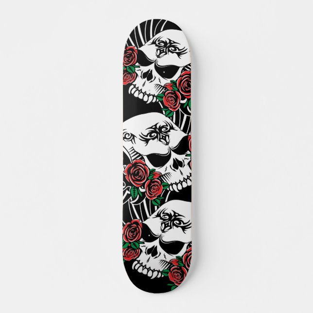 Skateboard Calavera tribal con Rosas (Anverso )