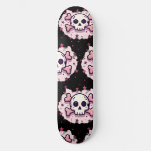 Skateboard Calavera y huesos cruzados de color rosa pastel