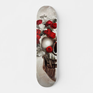 Skateboard Calavera y rosas rojas