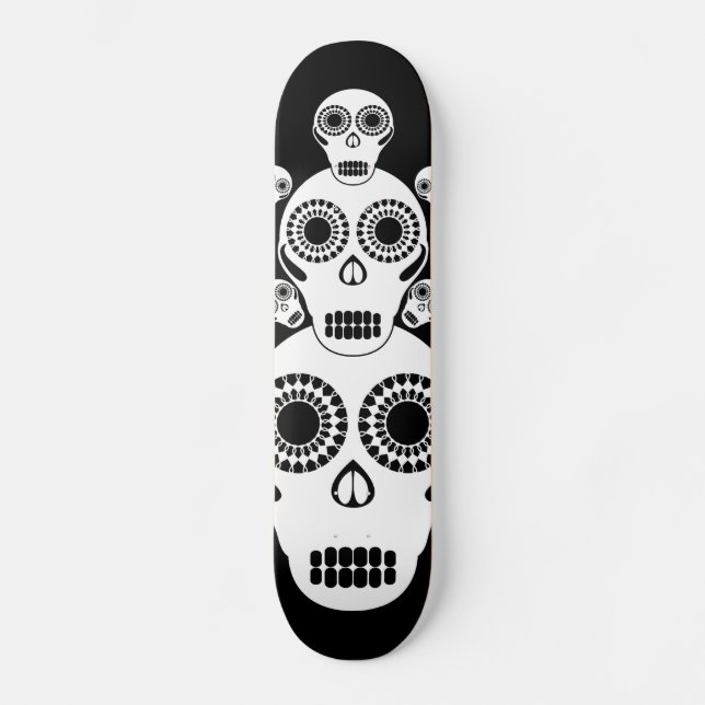 Skateboard Calaveras blancas negras (Anverso)