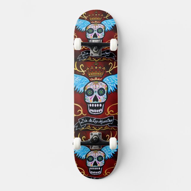 Skateboard Calaveras de Dia de los Muertos Winged (Anverso)