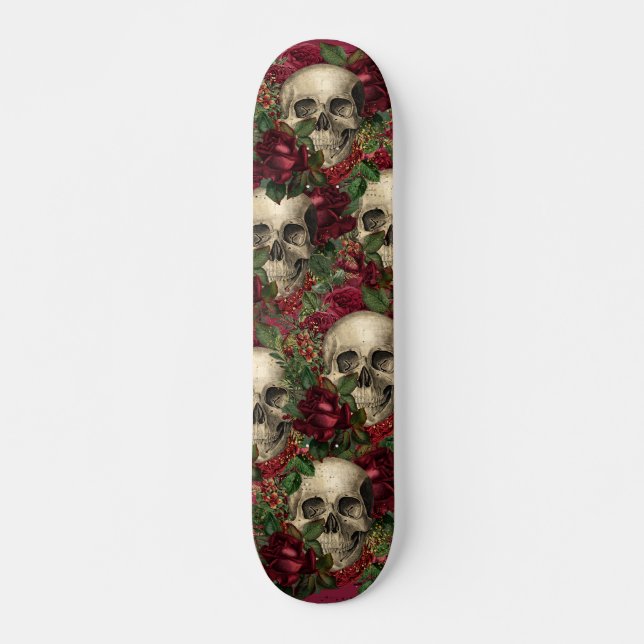 Skateboard Calaveras de Gótico de época y Rosas (Anverso )