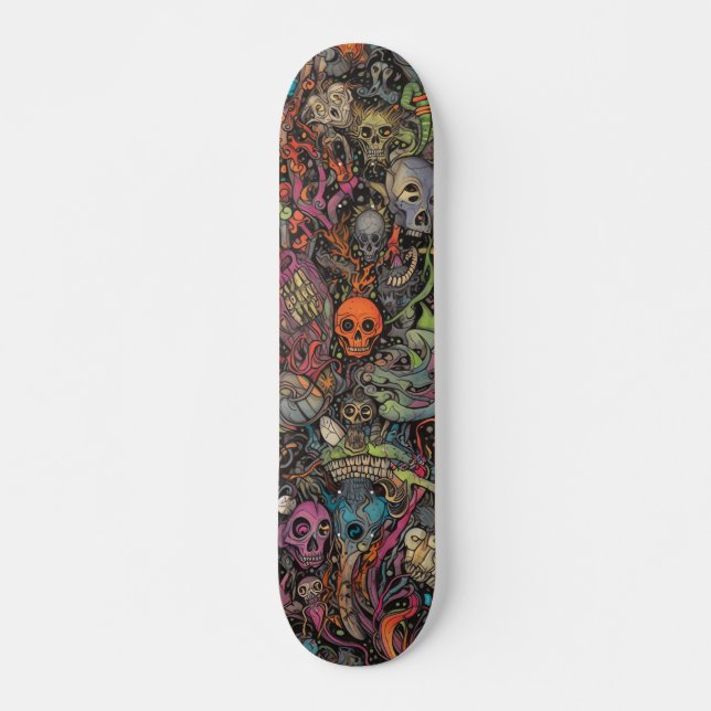Skateboard Calaveras psicodélicas de colores (Anverso )