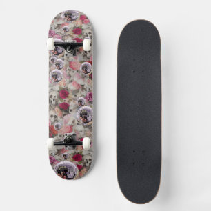 Skateboard Calaveras Rosas y Bolas de Discoteca Rosadas
