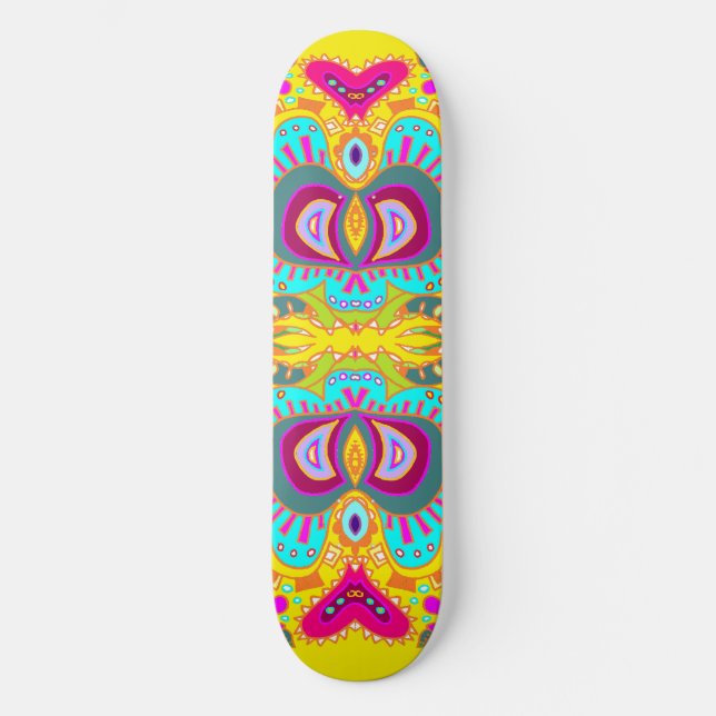 Skateboard Caleidoscopio rosado amarillo del corazón de (Anverso)