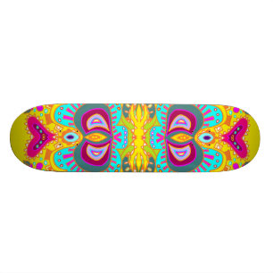 Skateboard Caleidoscopio rosado amarillo del corazón de