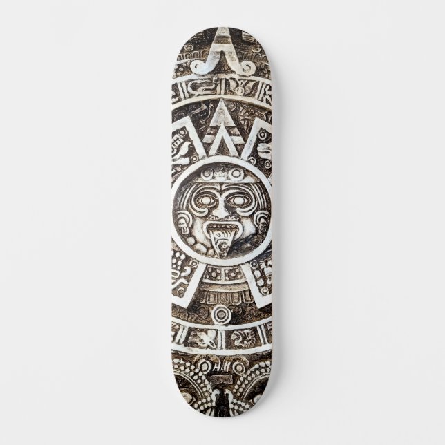 Skateboard Calendario de Sol Mesoamericano Mayo Azteca de Pie (Anverso)