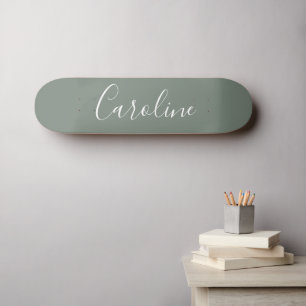 Skateboard Caligrafía Personalizada Chic Nombre Verde Salvia