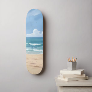 Skateboard Camino de la Playa Pintura Costera Acuarela del