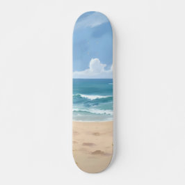 Skateboard Camino de la Playa | Pintura Costera Acuarela del 