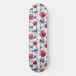 Skateboard Camionetas rojas con hojas azules en azul bajo con