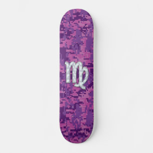 Skateboard Camuflaje digital Virgo Zodiac Rótulo Rosa Fuchsia