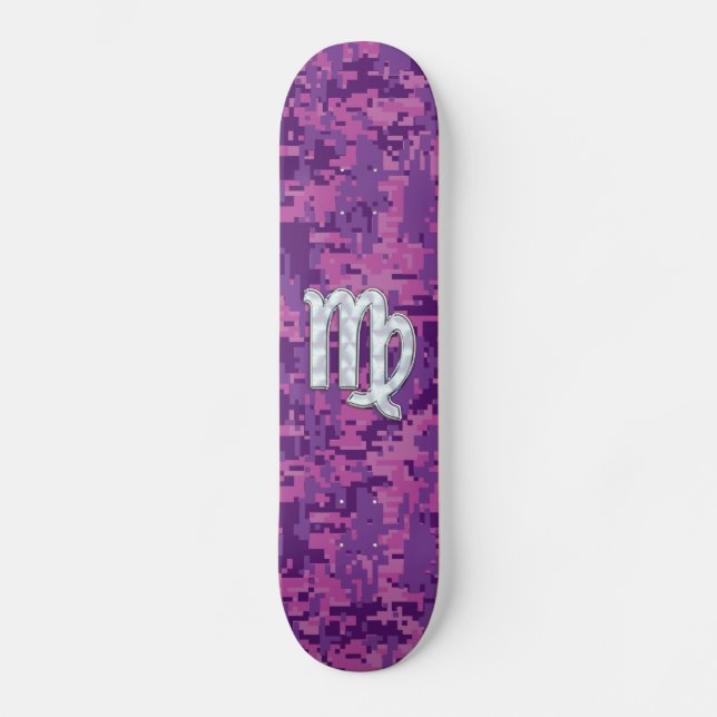 Skateboard Camuflaje digital Virgo Zodiac Rótulo Rosa Fuchsia (Anverso)