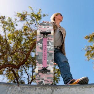 Skateboard Camuflaje rosa y gris Tu nombre Personaliza