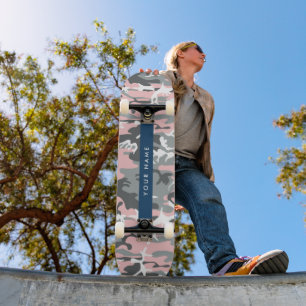 Skateboard Camuflaje rosa y gris Tu nombre Personaliza