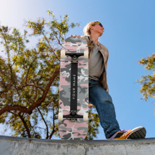 Skateboard Camuflaje rosa y gris Tu nombre Personaliza