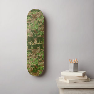 Skateboard Camuflaje verde marrón Purpurina Camo Monograma No