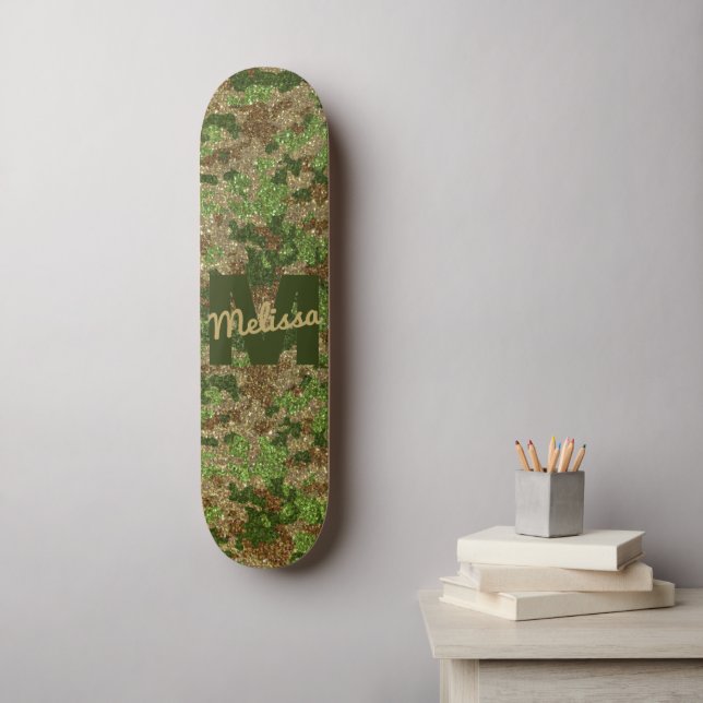 Skateboard Camuflaje verde marrón Purpurina Camo Monograma No (Arte de la pared)