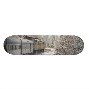 Skateboard Canadá, Alberta. Tren de nieve del tren VIA entre