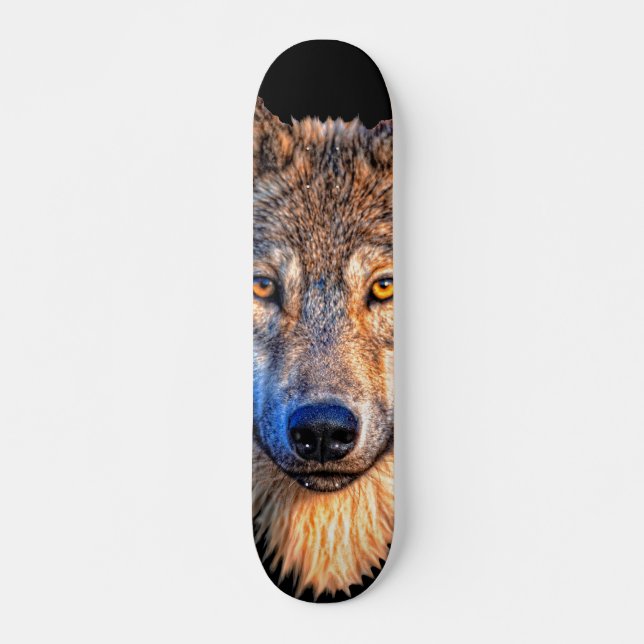 Skateboard Cara de animal lobo. Cabeza de lobo gris asustado (Anverso )