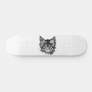 Skateboard Cara de gatito negro y blanco